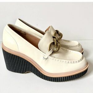 Dolce Vita Brenan Platform Beige Off White Leather Gold Buckle Loafer size 10